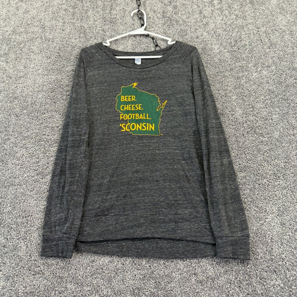 My State Threads Shirt Womens XL Gray Wisconsin Graphic Pullover